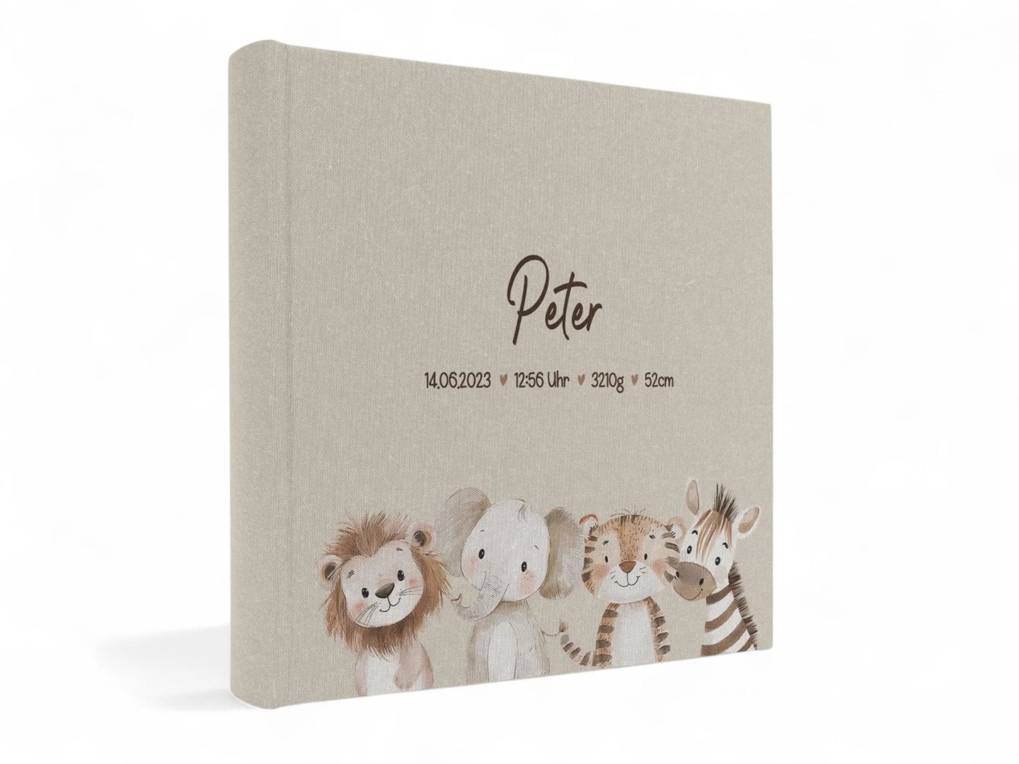 Fotoalbum personalisiert Baby, Kind "Safari Tiere" Leinen
