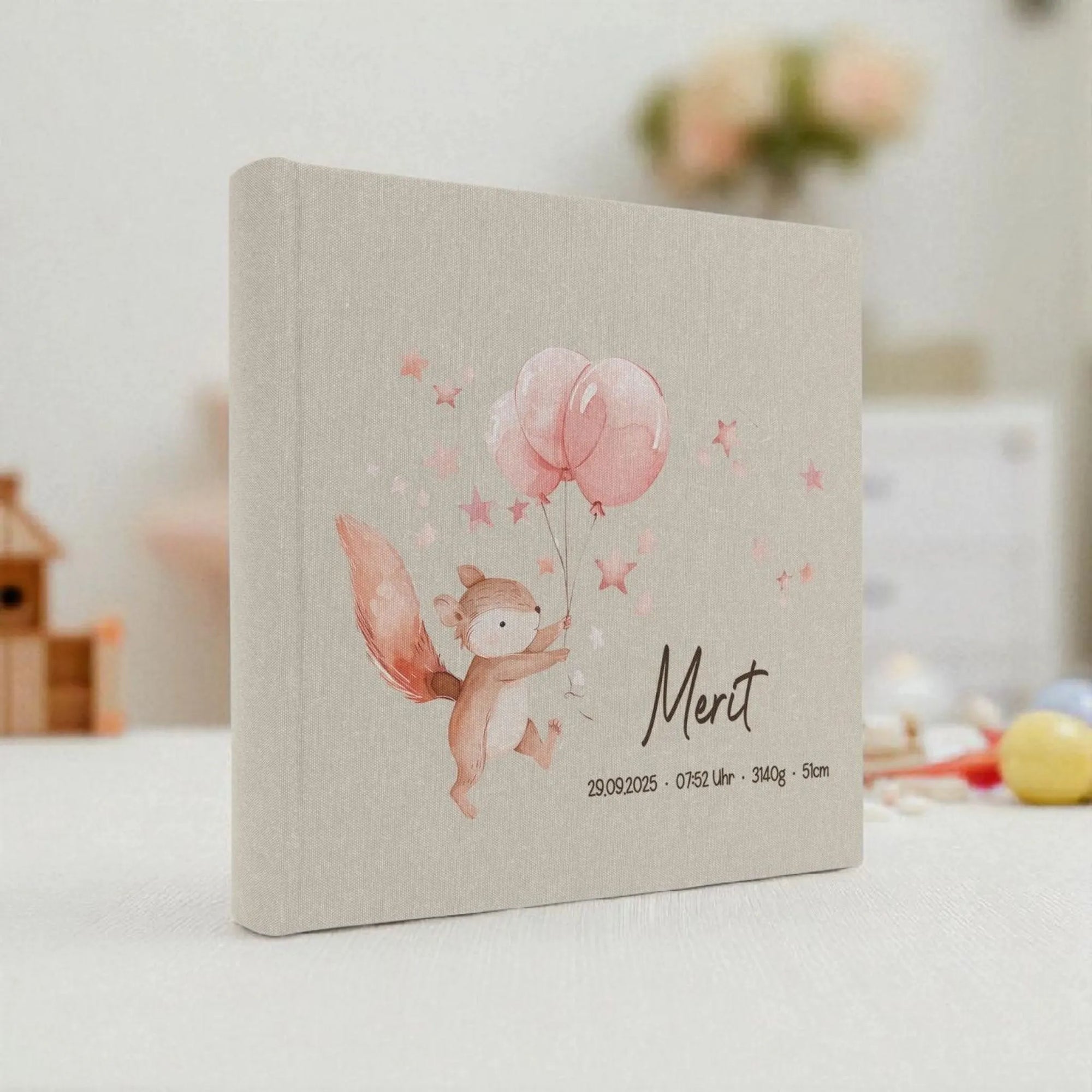 Fotoalbum personalisiert Baby, Kind "Eichhörnchen" Leinen