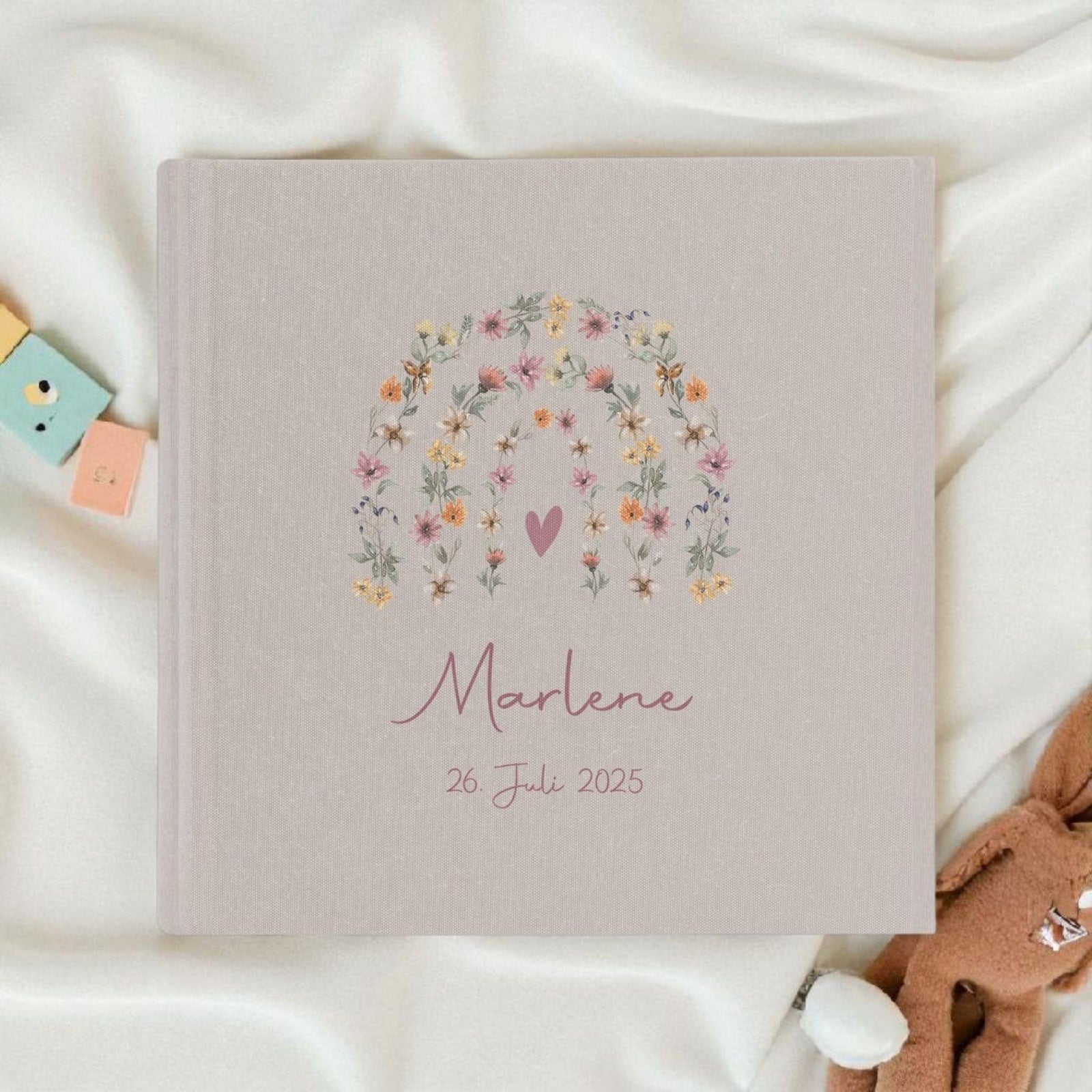 Fotoalbum personalisiert Baby, Kind "Regenbogen" Leinen