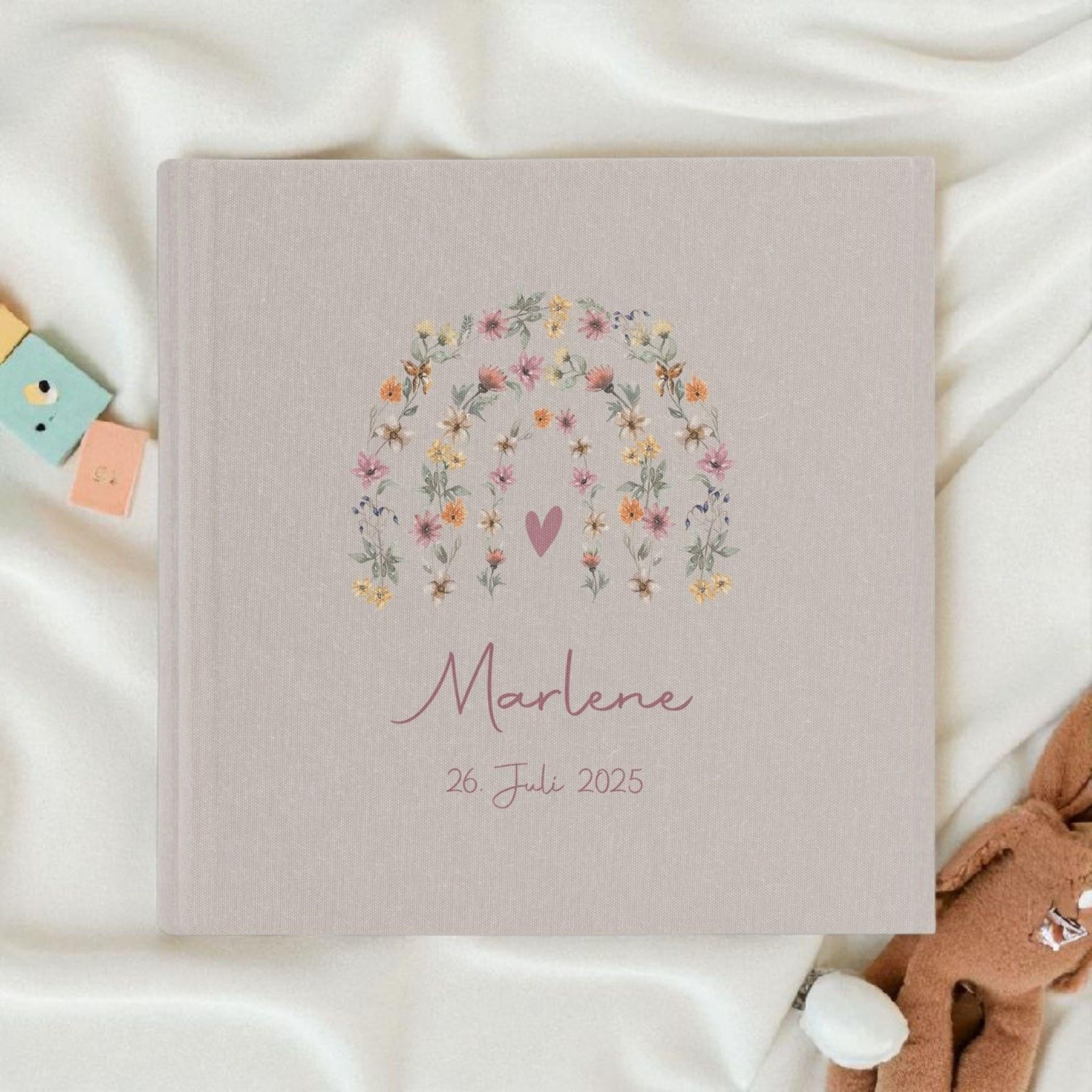 Fotoalbum personalisiert Baby, Kind "Regenbogen" Leinen