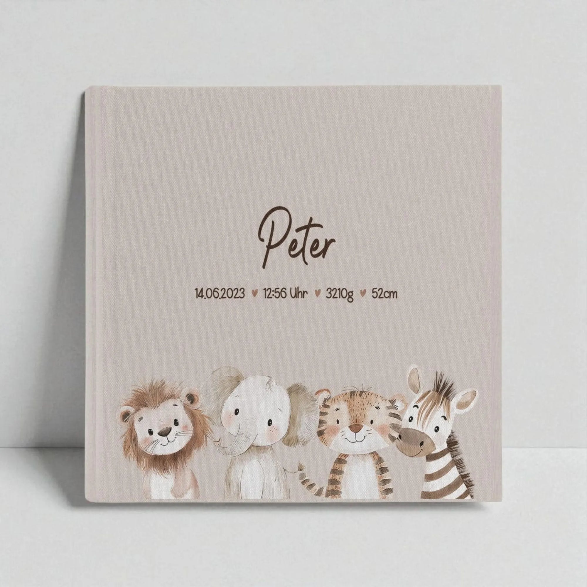 Fotoalbum personalisiert Baby, Kind "Safari Tiere" Leinen