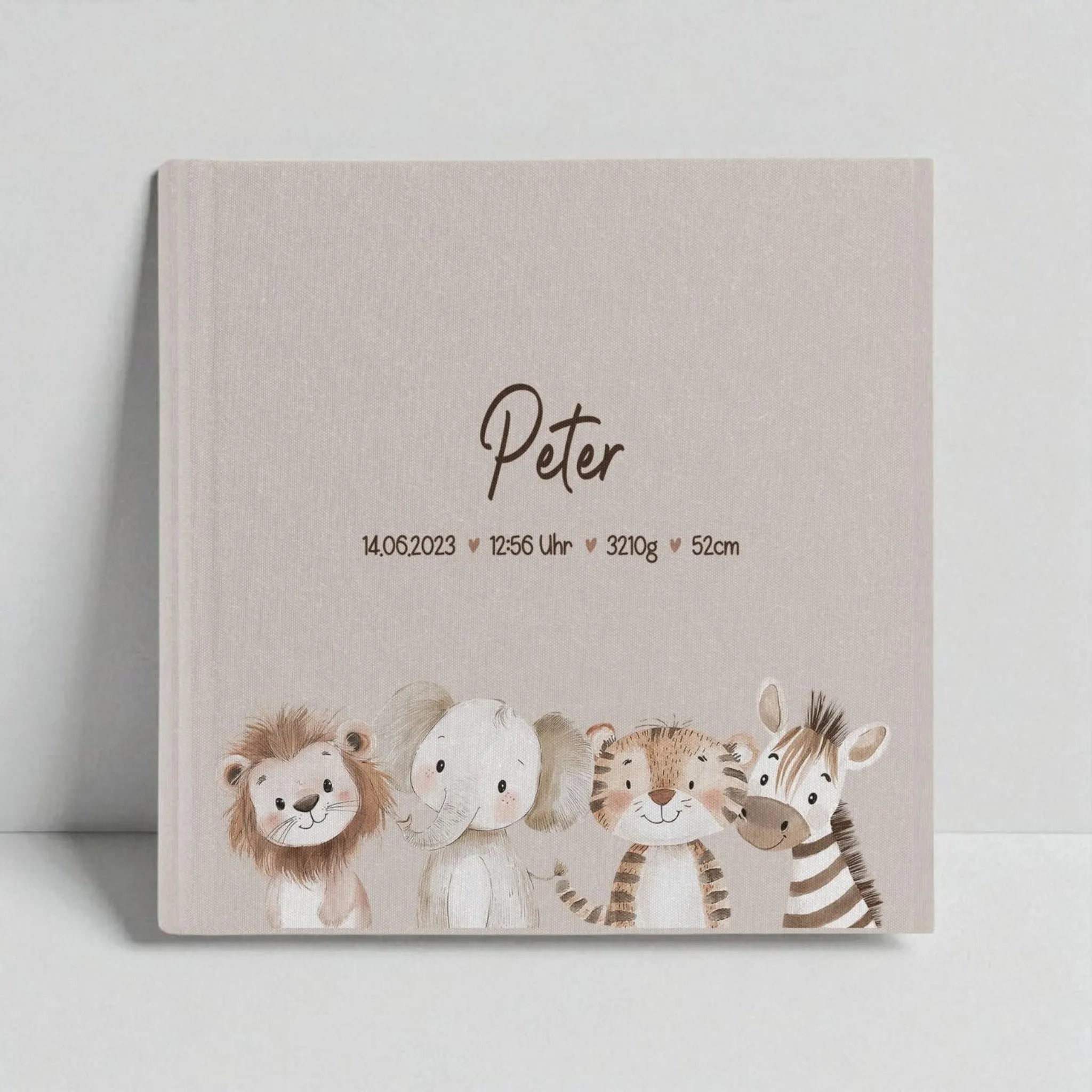 Fotoalbum personalisiert Baby, Kind "Safari Tiere" Leinen