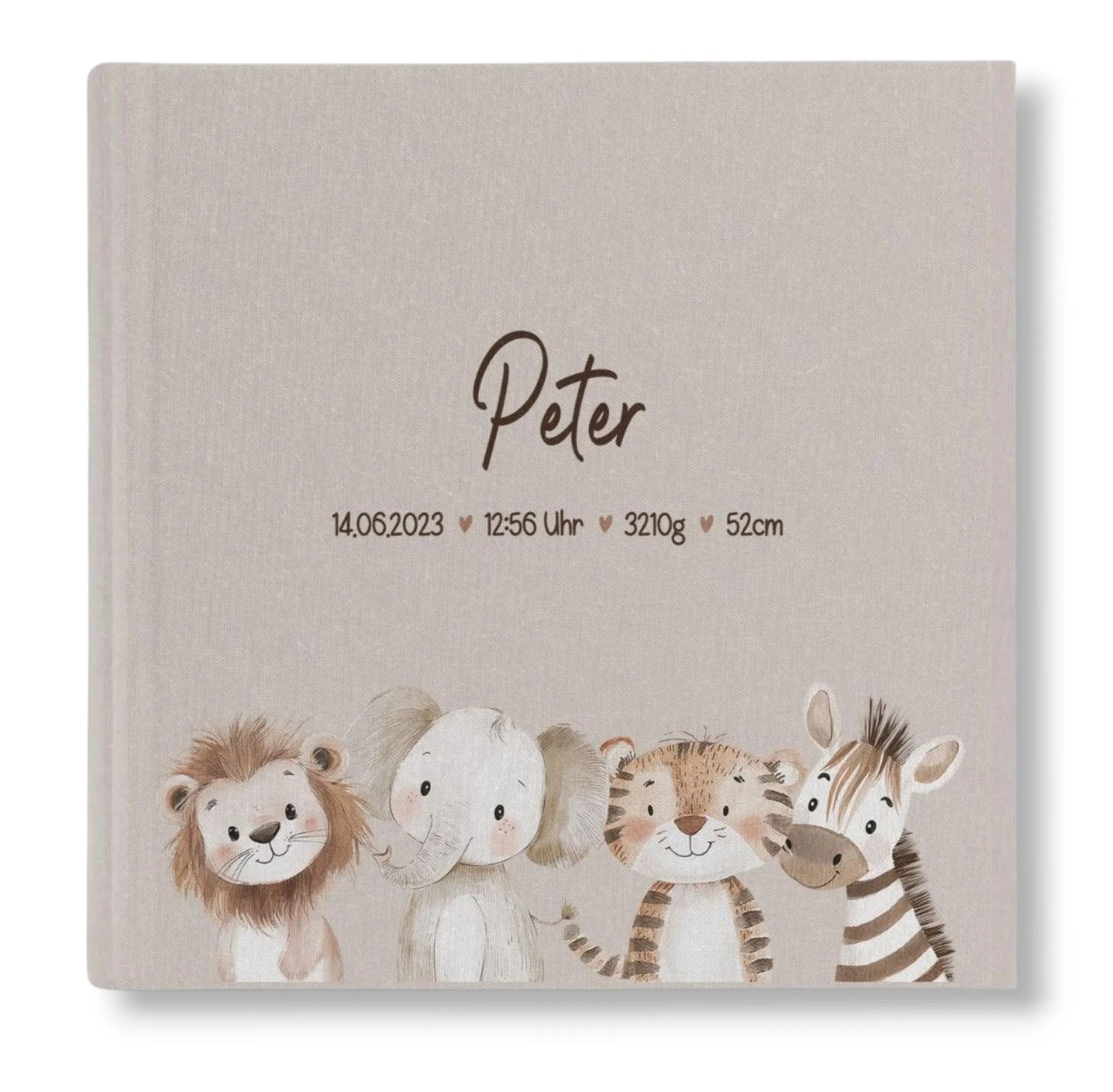 Fotoalbum personalisiert Baby, Kind "Safari Tiere" Leinen