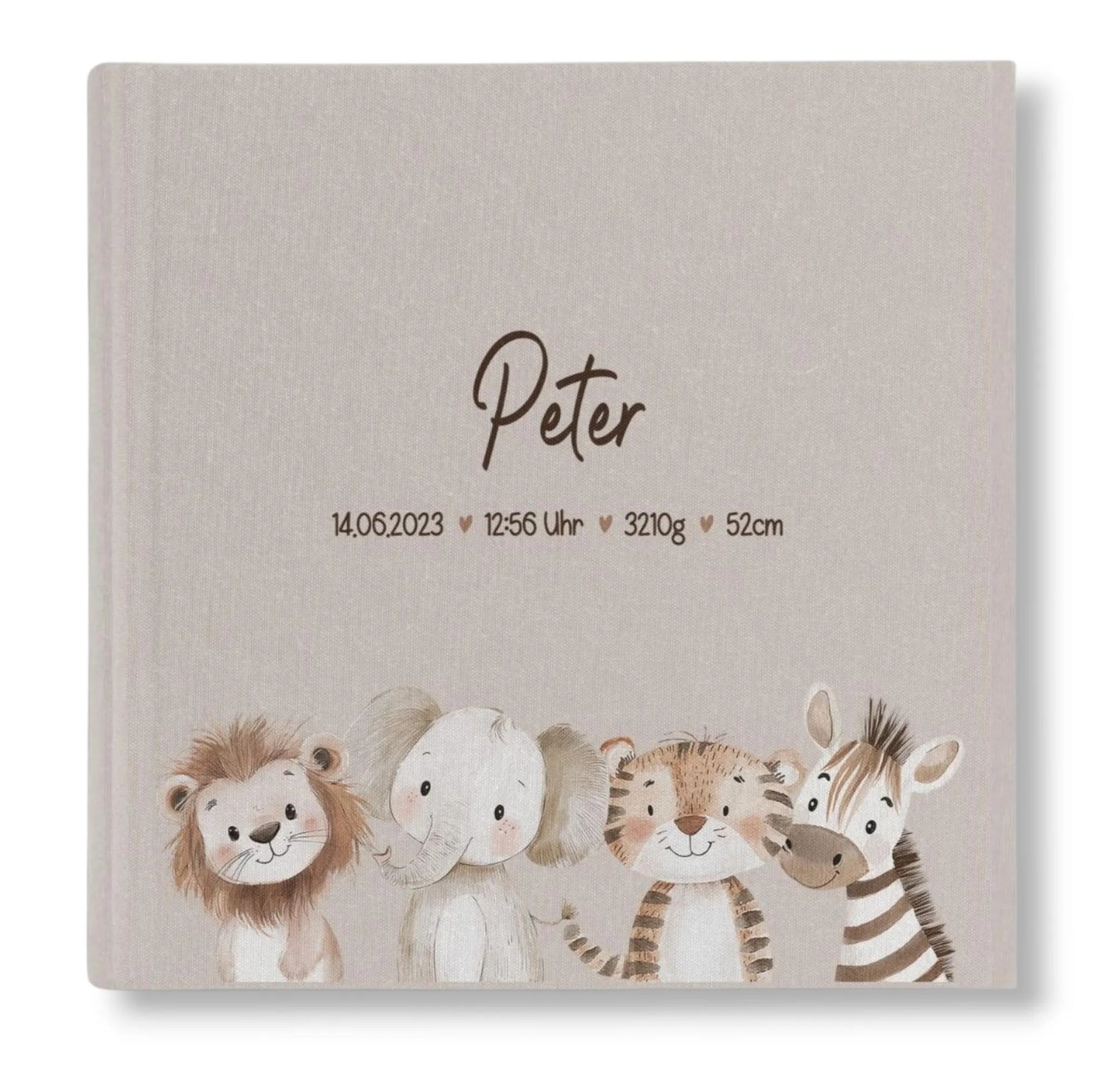 Fotoalbum personalisiert Baby, Kind "Safari Tiere" Leinen