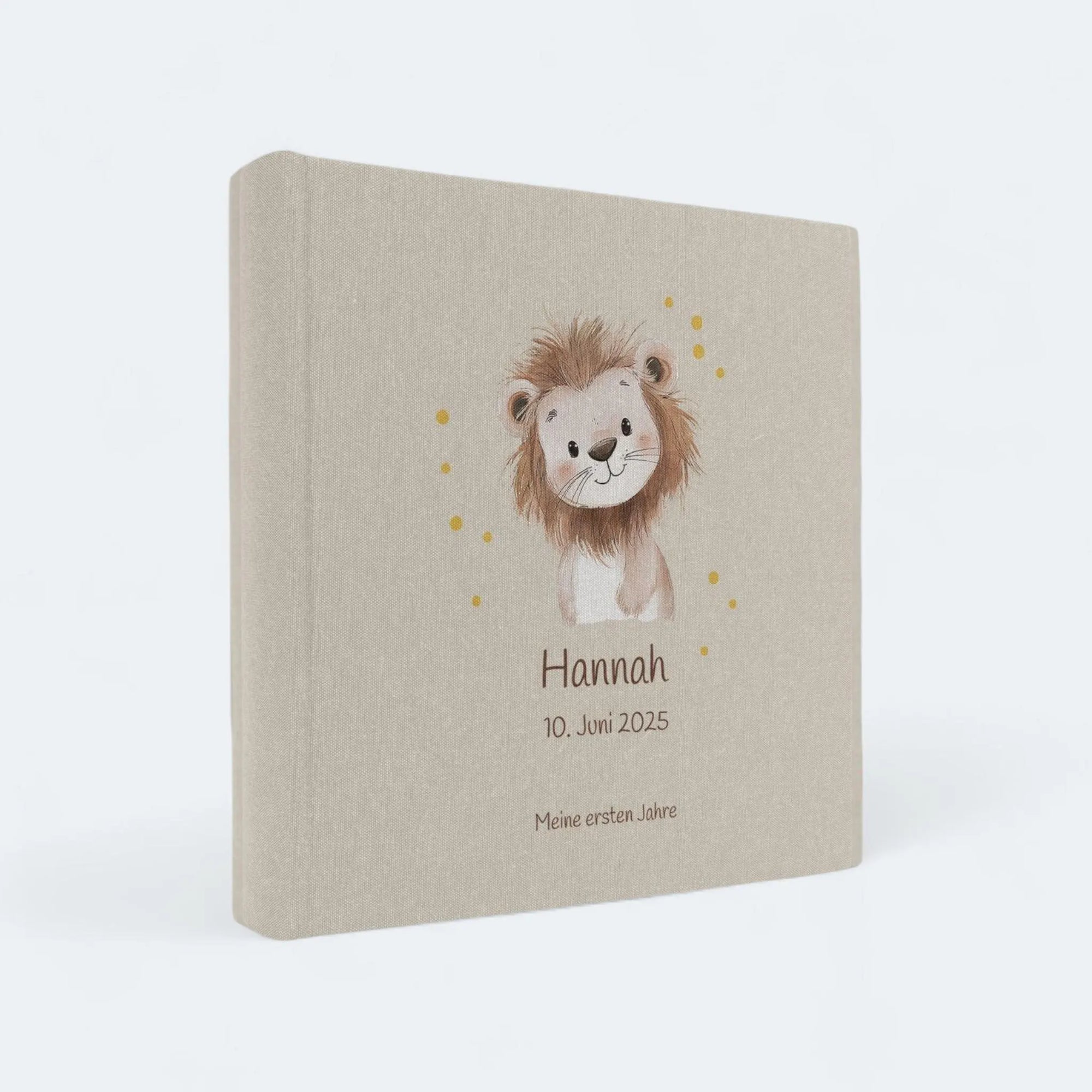 Fotoalbum personalisiert Baby, Kind "Löwe" Leinen