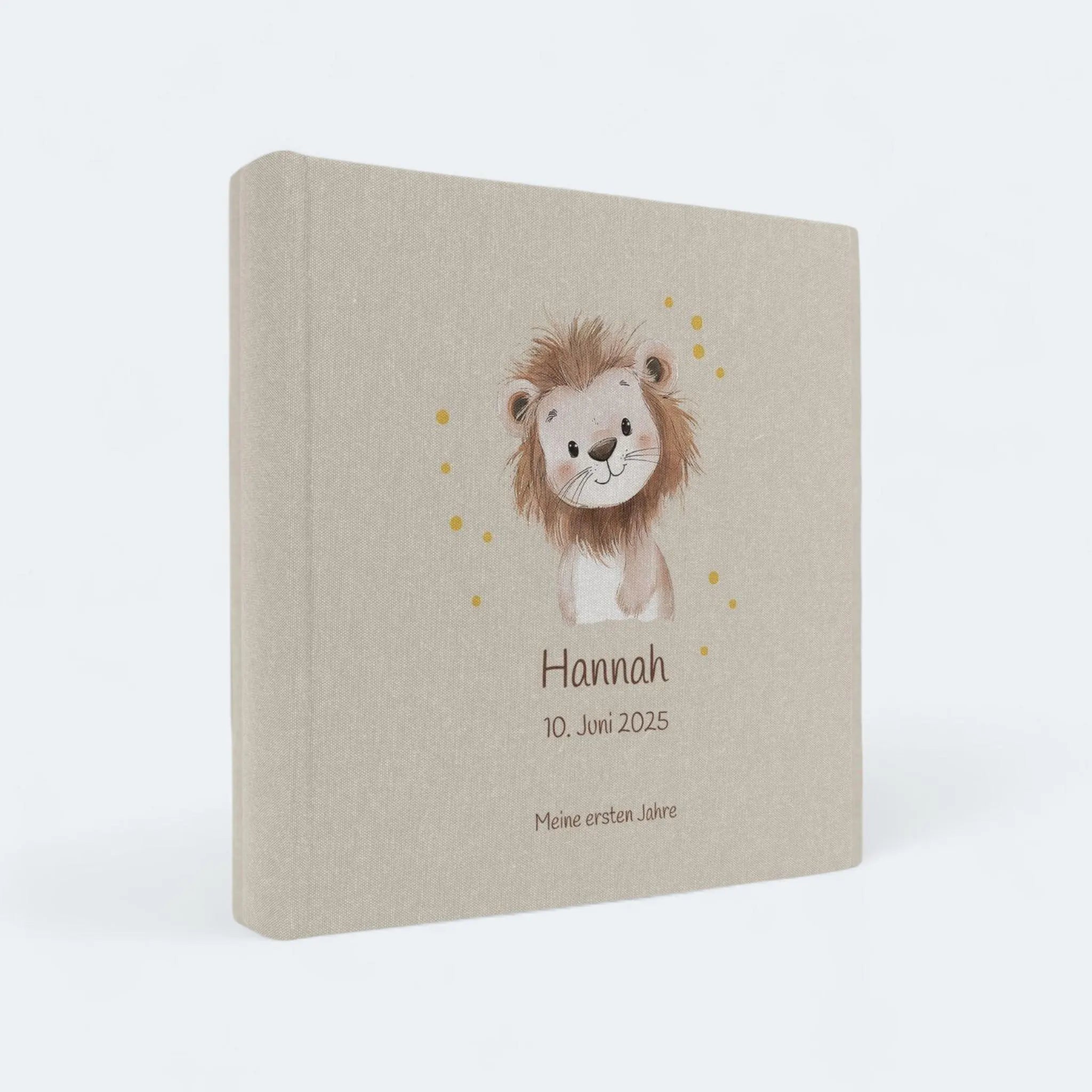 Fotoalbum personalisiert Baby, Kind "Löwe" Leinen