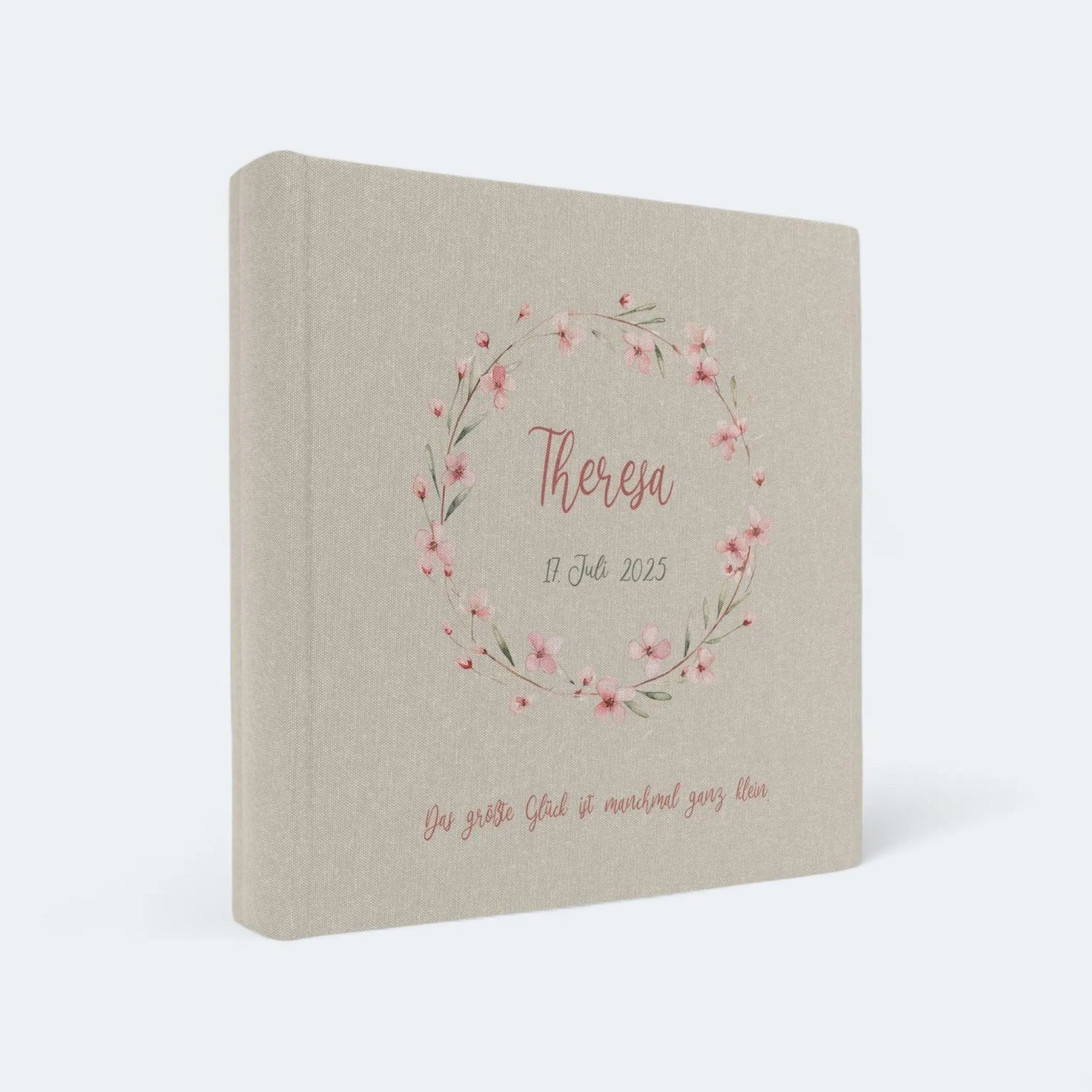 Fotoalbum personalisiert Baby, Kind "Blumenkranz" Leinen