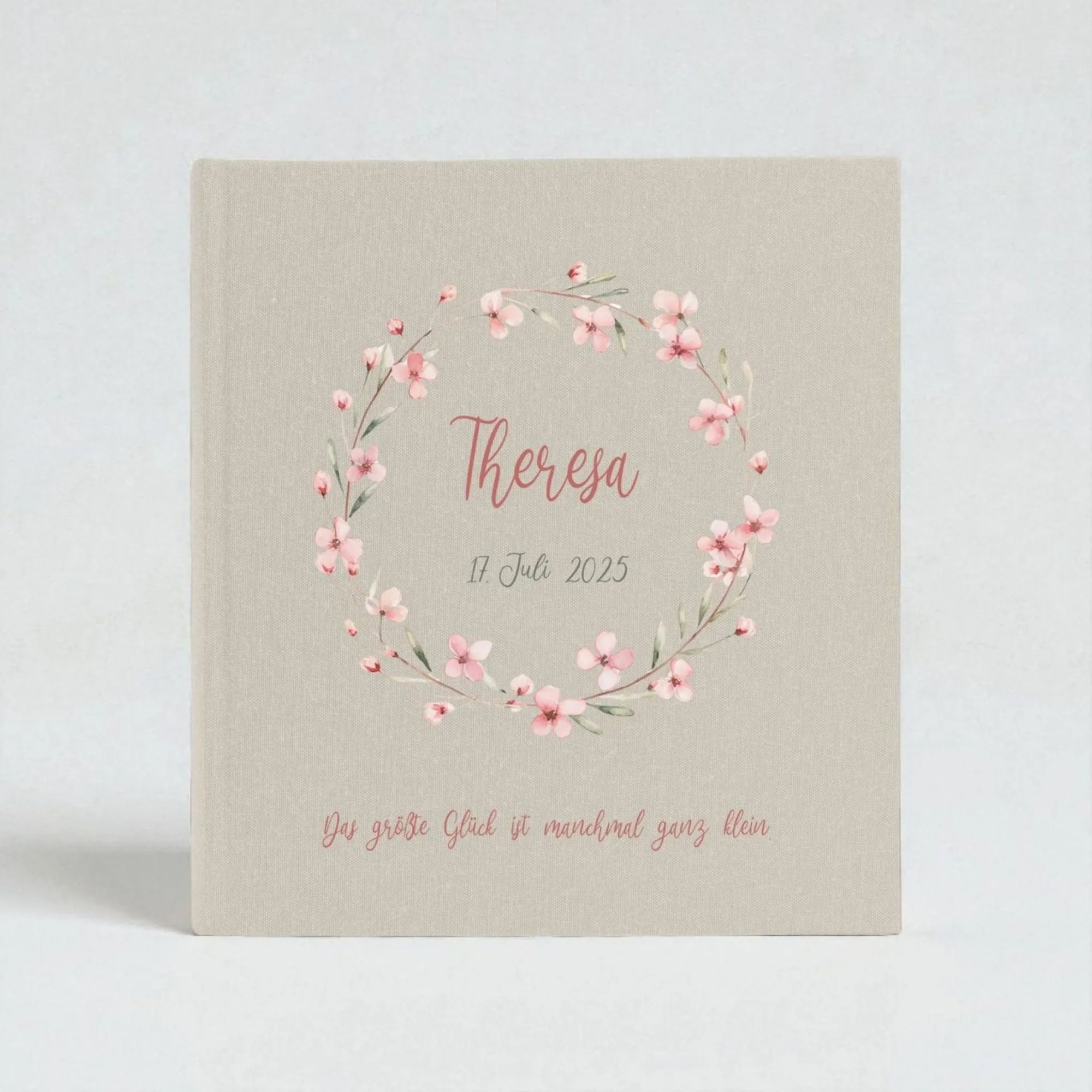 Fotoalbum personalisiert Baby, Kind "Blumenkranz" Leinen