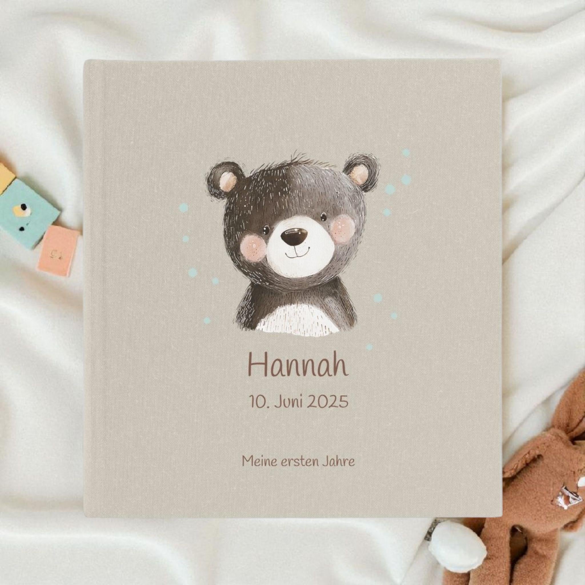 Fotoalbum personalisiert Baby, Kind "Bär" Leinen