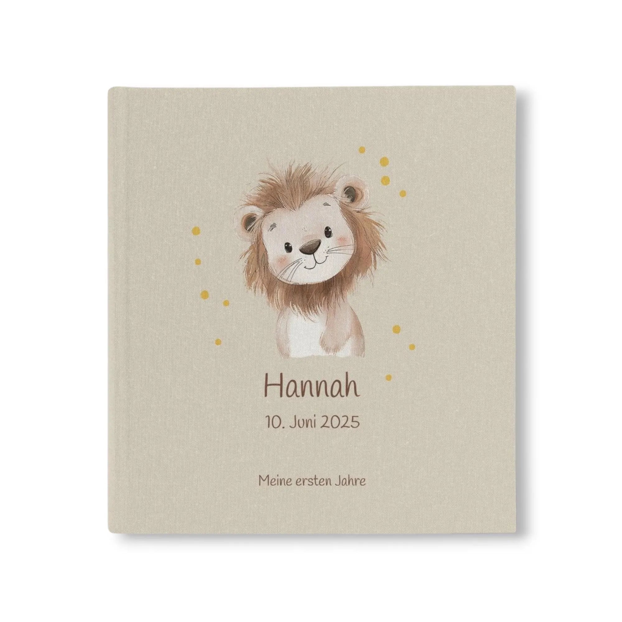 Fotoalbum personalisiert Baby, Kind "Löwe" Leinen