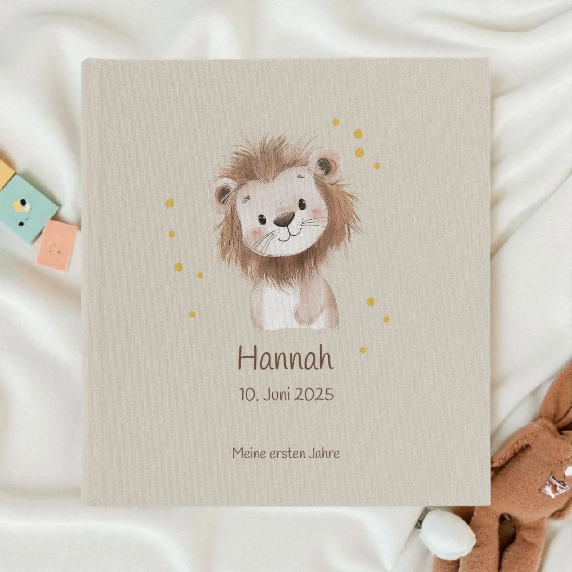 Fotoalbum personalisiert Baby, Kind "Löwe" Leinen