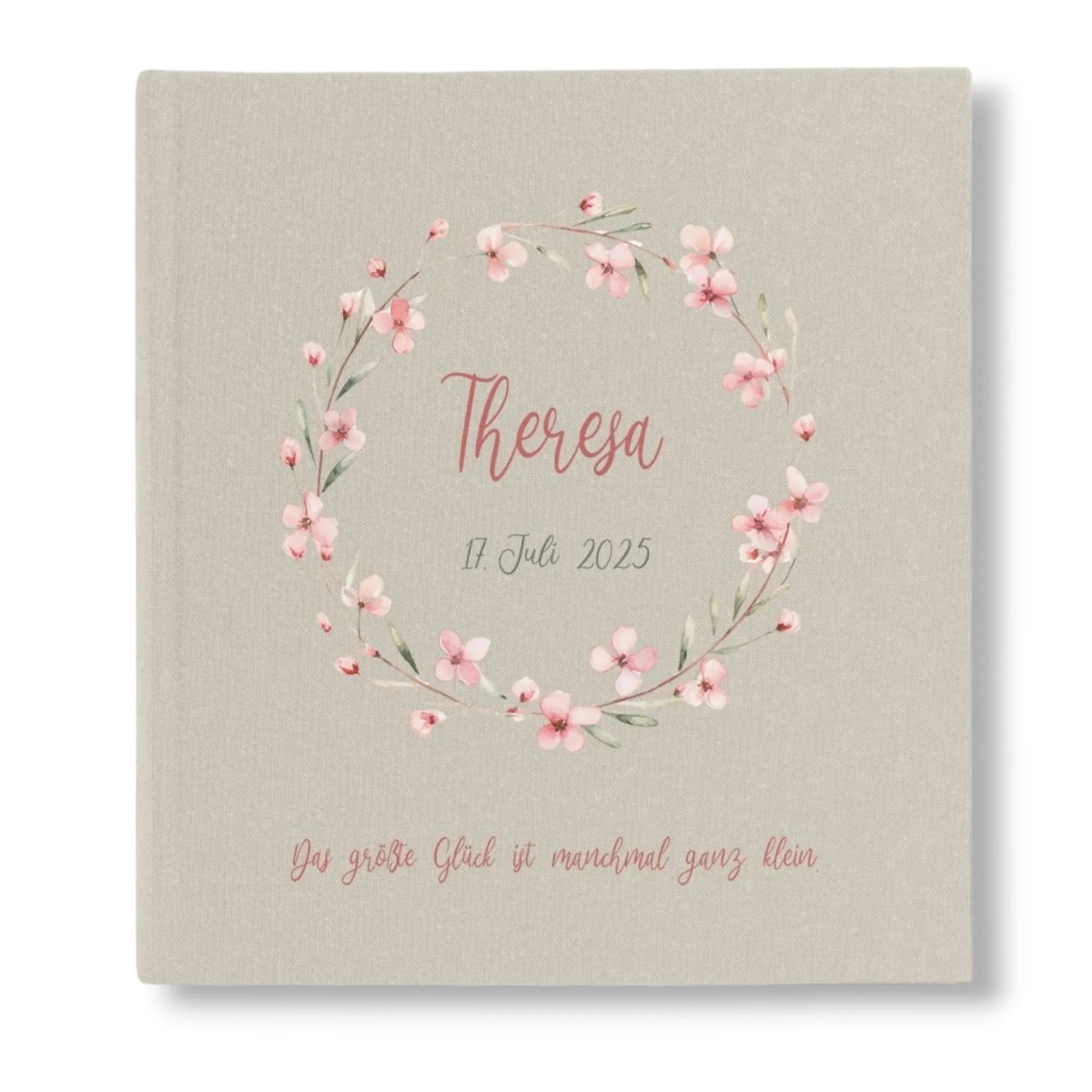 Fotoalbum personalisiert Baby, Kind "Blumenkranz" Leinen