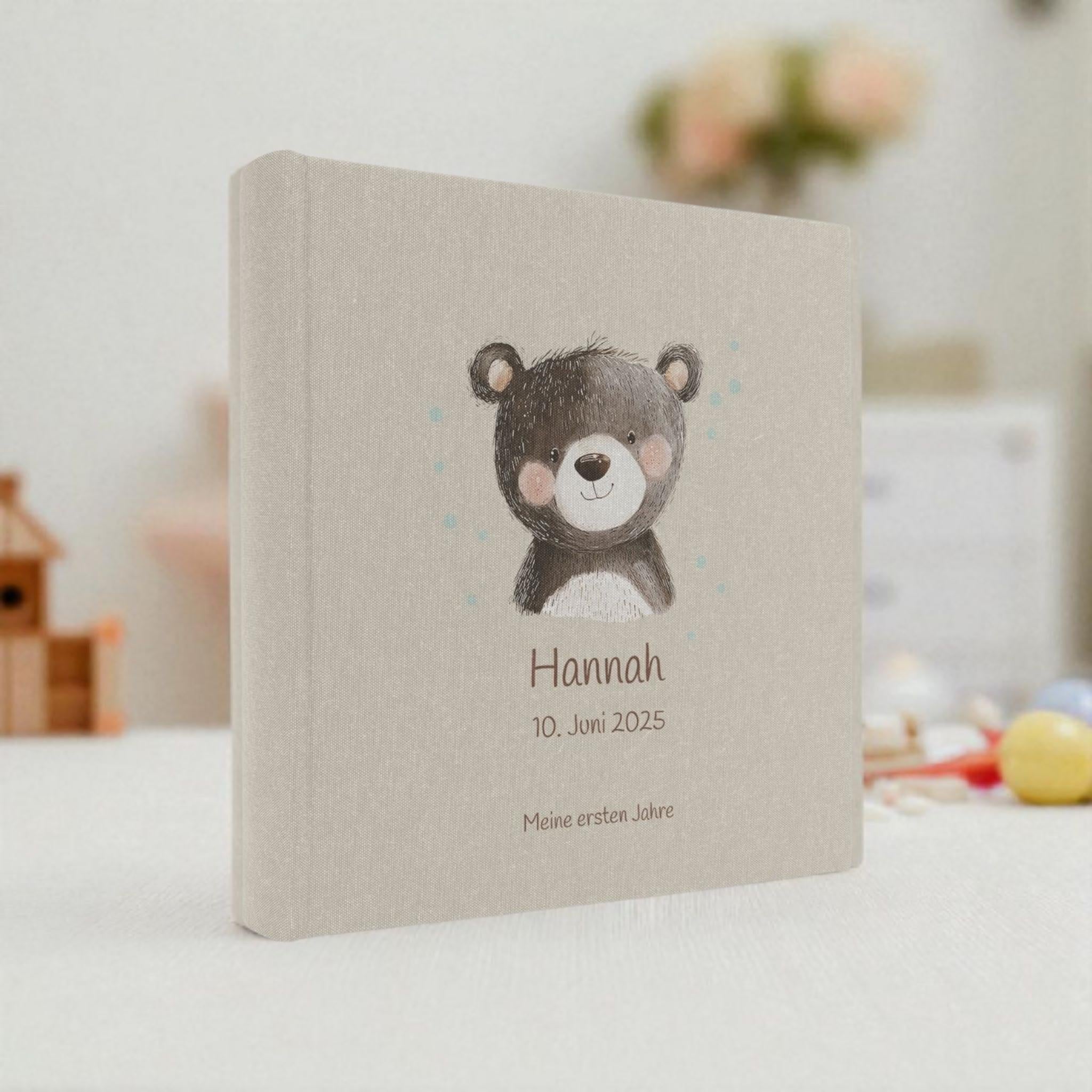 Fotoalbum personalisiert Baby, Kind "Bär" Leinen